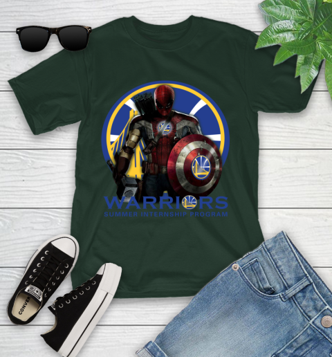 Golden State Warriors NBA Basketball Captain America Thor Spider Man Hawkeye Avengers Youth T-Shirt 5