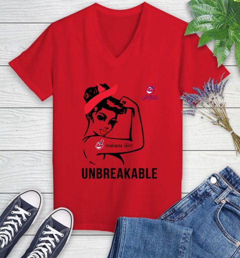 MLB Cleveland Indians Girl Unbreakable Baseball Sports Women's V-Neck T-Shirt 7
