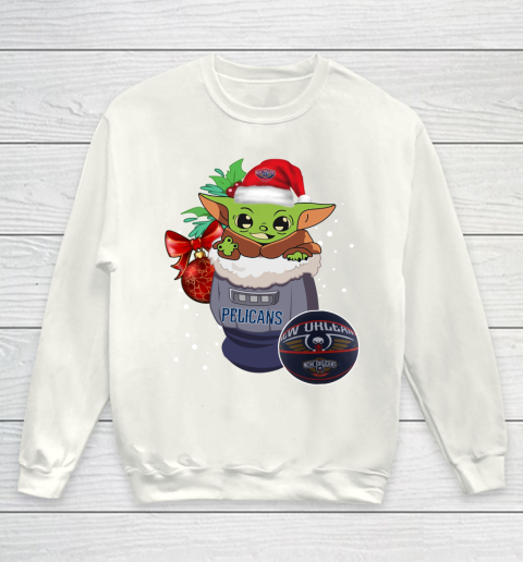 New Orleans Pelicans Christmas Baby Yoda Star Wars Funny Happy NBA Youth Sweatshirt 2