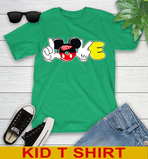 Detroit Red Wings NHL Hockey Love Mickey Disney Sports Youth T-Shirt 6
