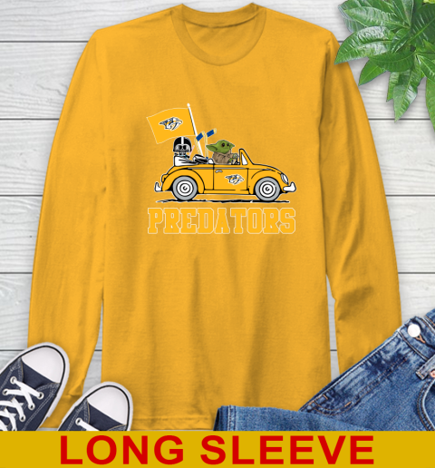 NHL Hockey Nashville Predators Darth Vader Baby Yoda Driving Star Wars Shirt Long Sleeve T-Shirt 3