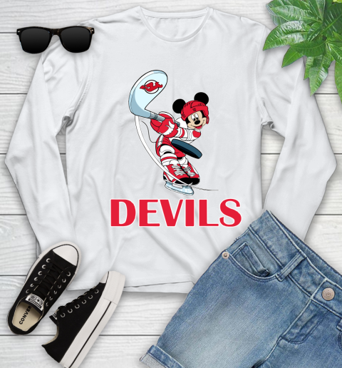 NHL Hockey New Jersey Devils Cheerful Mickey Mouse Shirt Youth Long Sleeve 2