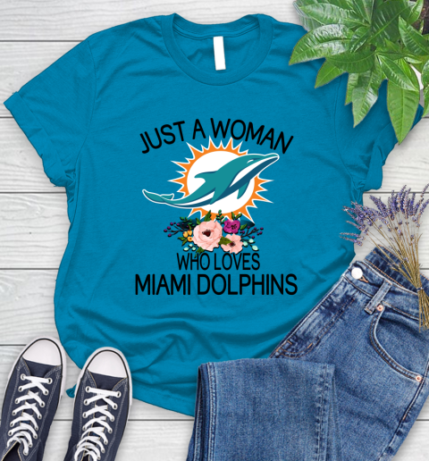 NFL Just A Woman Who Loves Miami Dolphins Football Sports Women's T-Shirt 5