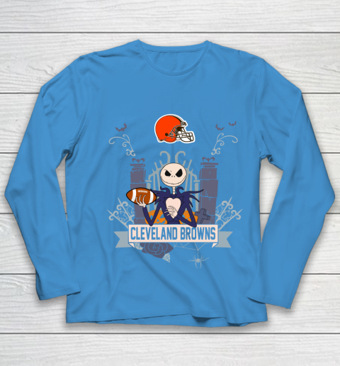 NFL Cleveland Browns Football Jack Skellington Halloween Youth Long Sleeve 5