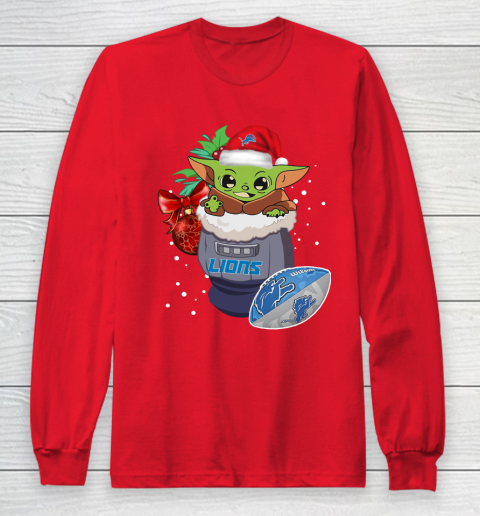Detroit Lions Christmas Baby Yoda Star Wars Funny Happy NFL Long Sleeve T-Shirt 10