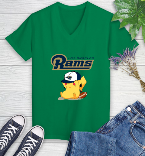 NFL Pikachu Football Sports Los Angeles Rams Women's V-Neck T-Shirt 5