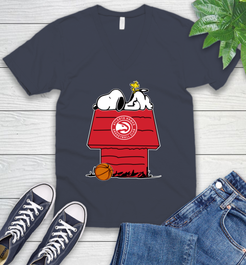 Atlanta Hawks NBA Basketball Snoopy Woodstock The Peanuts Movie V-Neck T-Shirt 9