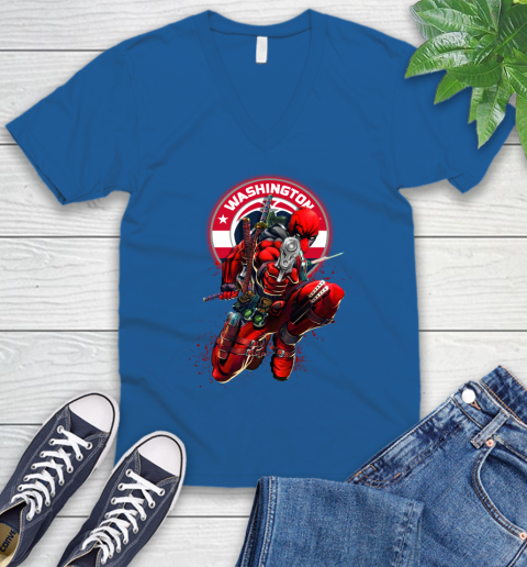 NBA Deadpool Marvel Comics Sports Basketball Washington Wizards V-Neck T-Shirt 6