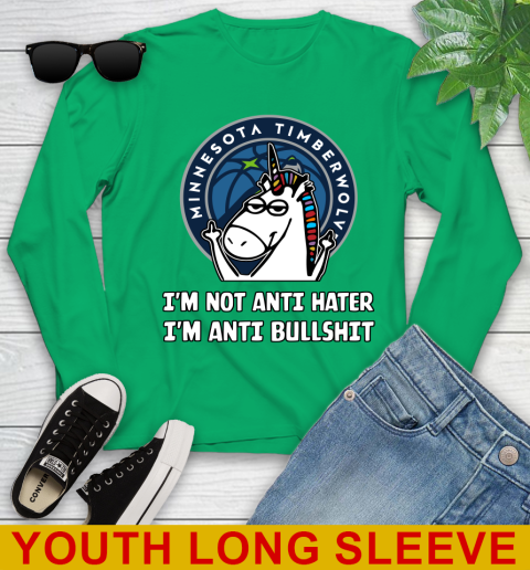 Minnesota Timberwolves NBA Basketball Unicorn I'm Not Anti Hater I'm Anti Bullshit Youth Long Sleeve 7