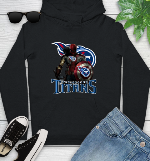 NFL Captain America Thor Spider Man Hawkeye Avengers Endgame Football Tennessee Titans Youth Hoodie 2