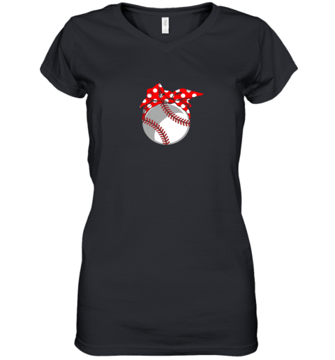 Baseball Sport Mom Red Polka Dot Bandana Women's V-Neck T-Shirt