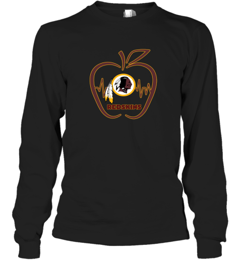 Apple Heartbeat Teacher Symbol Wasington Redskins Long Sleeve T-Shirt