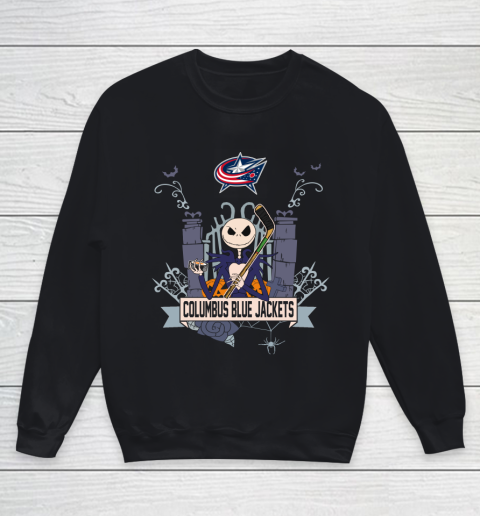 NHL Columbus Blue Jackets Hockey Jack Skellington Halloween Youth Sweatshirt