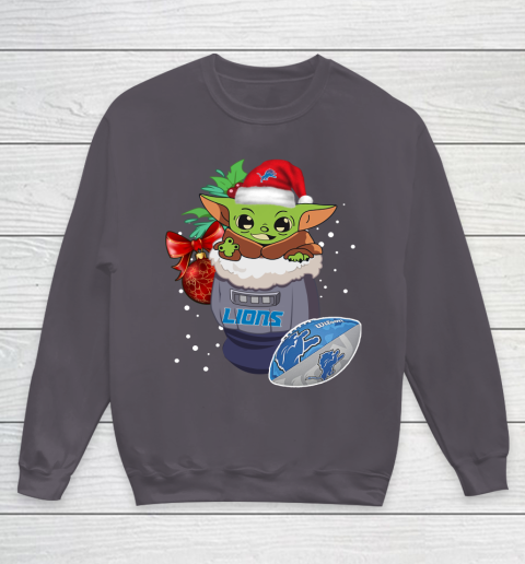 Detroit Lions Christmas Baby Yoda Star Wars Funny Happy NFL Youth Sweatshirt 6