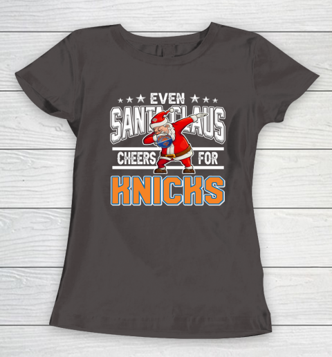New York Knicks Even Santa Claus Cheers For Christmas NBA Women's T-Shirt 7