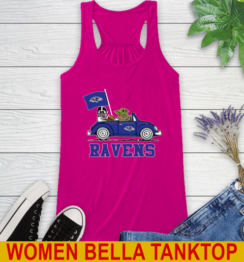 NFL Football Baltimore Ravens Darth Vader Baby Yoda Driving Star Wars Shirt Racerback Tank 8
