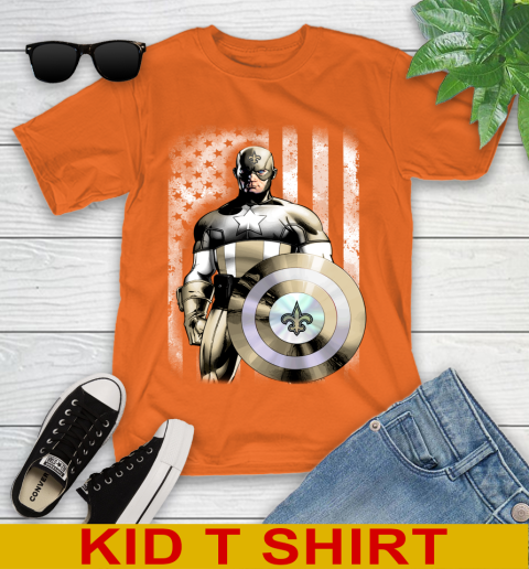 New Orleans Saints NFL Football Captain America Marvel Avengers American Flag Shirt Youth T-Shirt 8