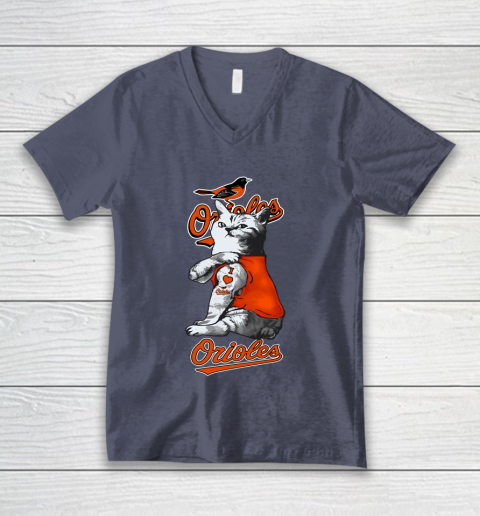 MLB Baseball My Cat Loves Baltimore Orioles V-Neck T-Shirt 7