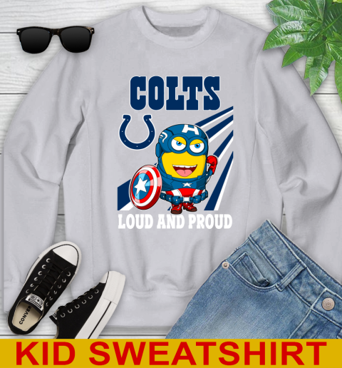 NFL Football Indianapolis Colts Captain America Marvel Avengers Minion Shirt Youth Sweatshirt - Image 4