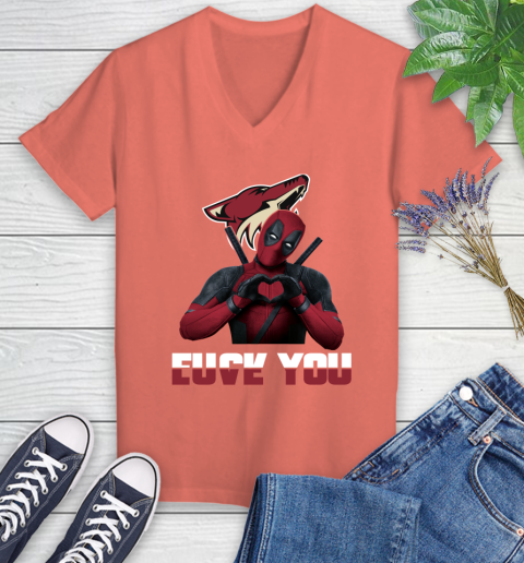 NHL Arizona Coyotes Deadpool Love You Fuck You Hockey Sports Women's V-Neck T-Shirt 6