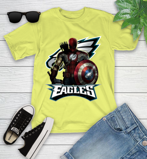 NFL Captain America Thor Spider Man Hawkeye Avengers Endgame Football Philadelphia Eagles Youth T-Shirt 8