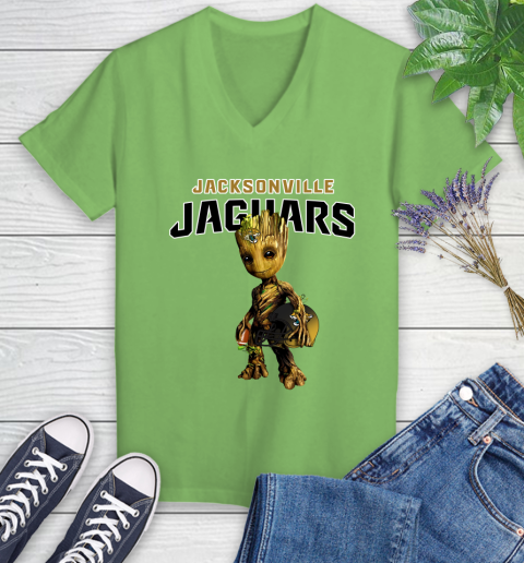 Jacksonville Jaguars NFL Football Groot Marvel Guardians Of The Galaxy Women's V-Neck T-Shirt 11