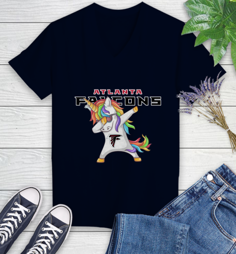 Atlanta Falcons NFL Football Funny Unicorn Dabbing Sports Women's V-Neck T-Shirt 3