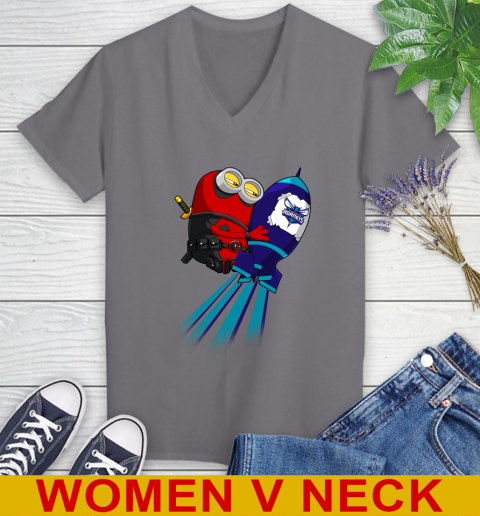 NBA Basketball Charlotte Hornets Deadpool Minion Marvel Shirt Women's V-Neck T-Shirt 11