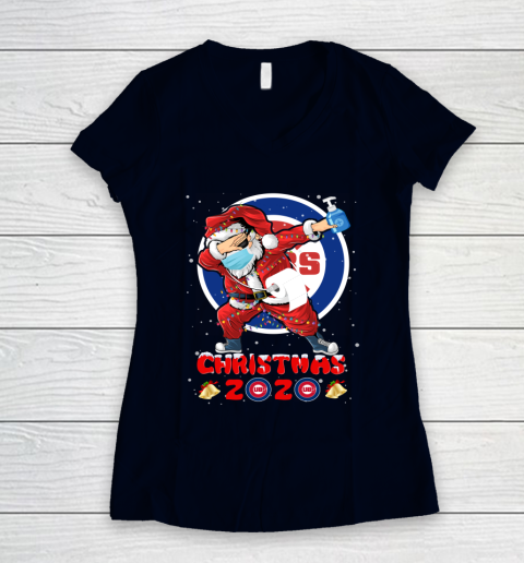 Chicago Cubs Funny Santa Claus Dabbing Christmas 2020 MLB Women's V-Neck T-Shirt 2