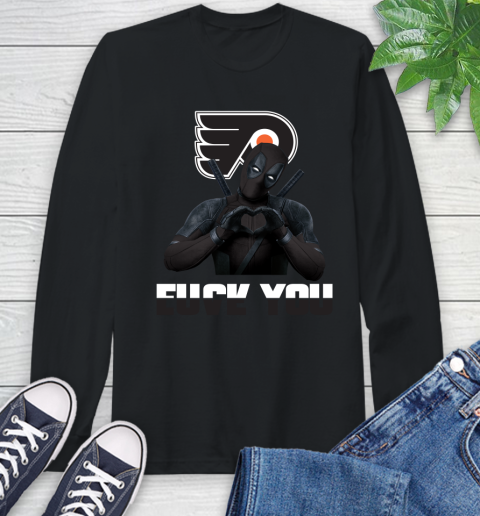 NHL Philadelphia Flyers Deadpool Love You Fuck You Hockey Sports Long Sleeve T-Shirt