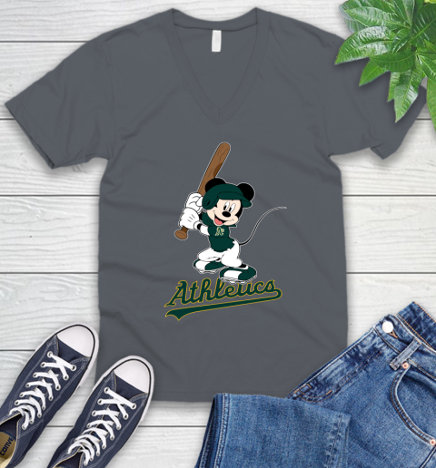 MLB Baseball Oakland Athletics Cheerful Mickey Mouse Shirt V-Neck T-Shirt 5