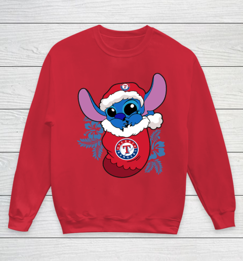 Texas Rangers Christmas Stitch In The Sock Funny Disney MLB Youth Sweatshirt 9