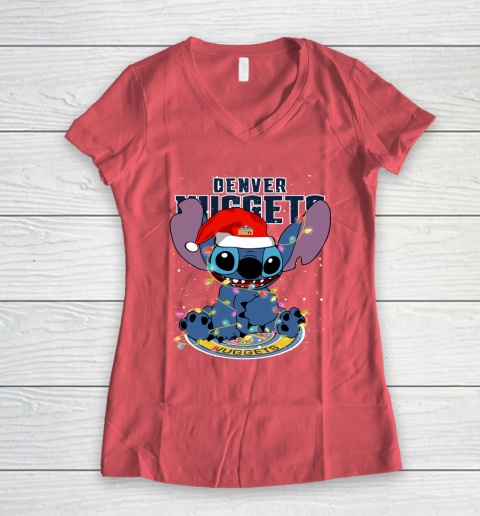 Denver Nuggets NBA noel stitch Basketball Christmas Women's V-Neck T-Shirt 3