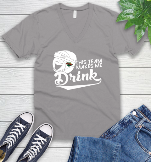 Minnesota Wild NHL Hockey This Team Makes Me Drink Adoring Fan V-Neck T-Shirt 3