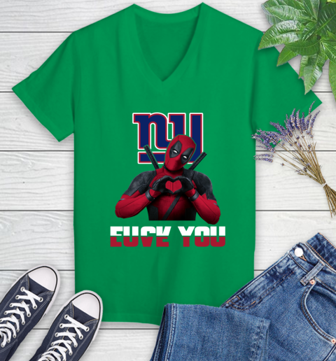 NHL New York Giants Deadpool Love You Fuck You Football Sports Women's V-Neck T-Shirt 5