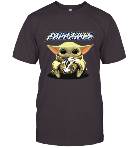 Baby Yoda Hugs The Nashville Predators Ice Hockey Unisex Jersey Tee