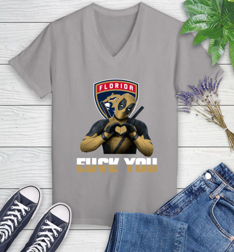 NHL Florida Panthers Deadpool Love You Fuck You Hockey Sports Women's V-Neck T-Shirt 4