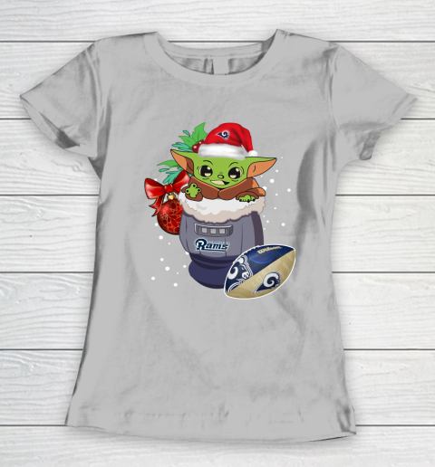 Los Angeles Rams Christmas Baby Yoda Star Wars Funny Happy NFL Women's T-Shirt 6