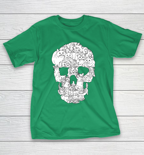 Cat Skull Halloween Funny Goth Punk Emo Graphic Gift T Shirt Tee For Sports