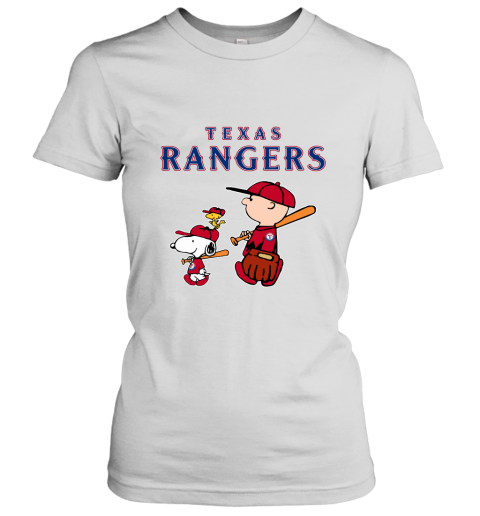 Texas Rangers Let's Play Baseball Together Snoopy MLB Women's T-Shirt