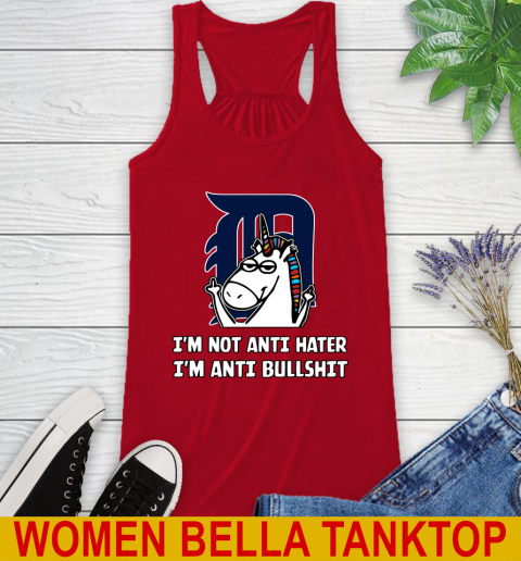 Detroit Tigers MLB Baseball Unicorn I'm Not Anti Hater I'm Anti Bullshit Racerback Tank - Image 7