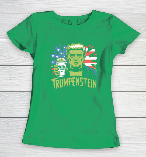 Trumpenstein Funny Iced Coffee Drink Halloween 4th of July USA Flag Women's T-Shirt 4