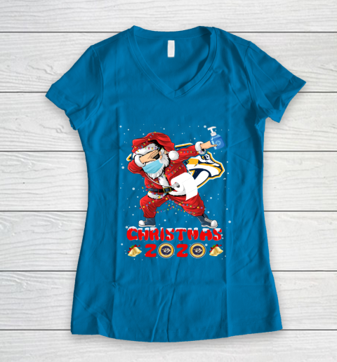 Nashville Predators Funny Santa Claus Dabbing Christmas 2020 NHL Women's V-Neck T-Shirt 5