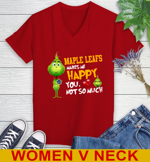 NHL Toronto Maple Leafs Makes Me Happy You Not So Much Grinch Hockey Sports Women's V-Neck T-Shirt 10