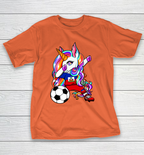 Dabbing Unicorn Haiti Soccer Fans Jersey Haitian Football T-Shirt 17