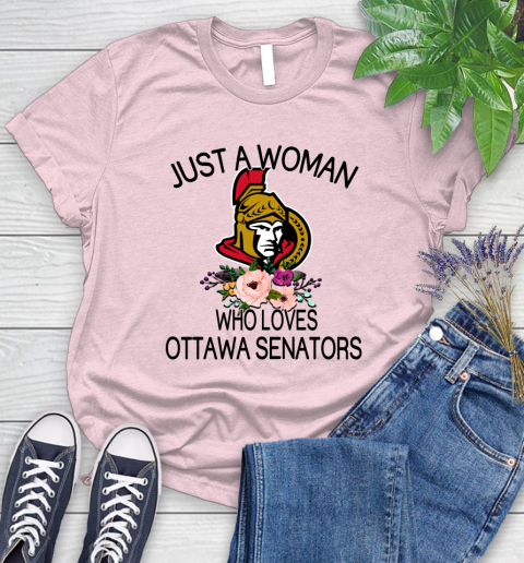 NHL Just A Woman Who Loves Ottawa Senators Hockey Sports Women's T-Shirt 8