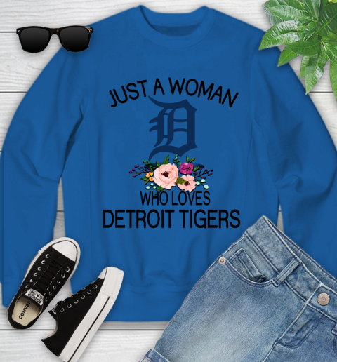 MLB Just A Woman Who Loves Detroit Tigers Baseball Sports Youth Sweatshirt 4
