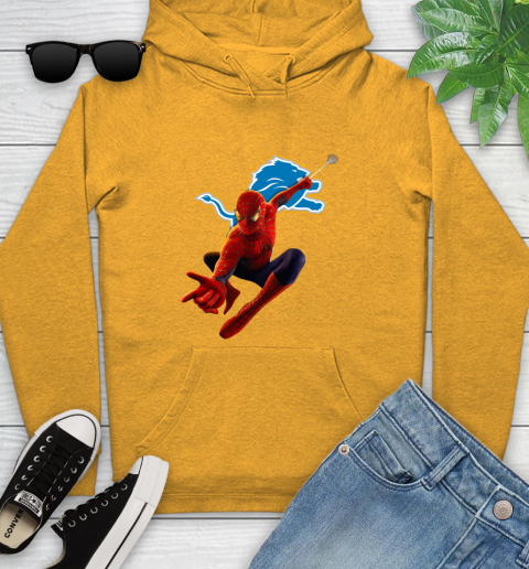 NFL Spider Man Avengers Endgame Football Detroit Lions Youth Hoodie 3