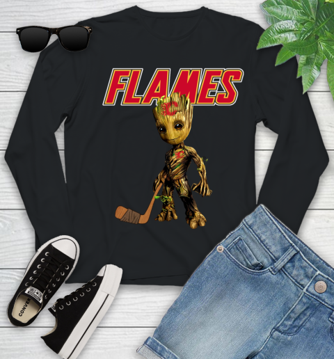 Calgary Flames NHL Hockey Groot Marvel Guardians Of The Galaxy Youth Long Sleeve 2