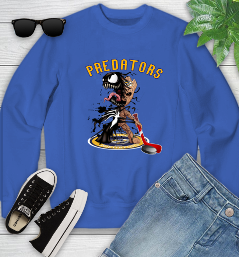 NHL Nashville Predators Hockey Venom Groot Guardians Of The Galaxy Youth Sweatshirt 8